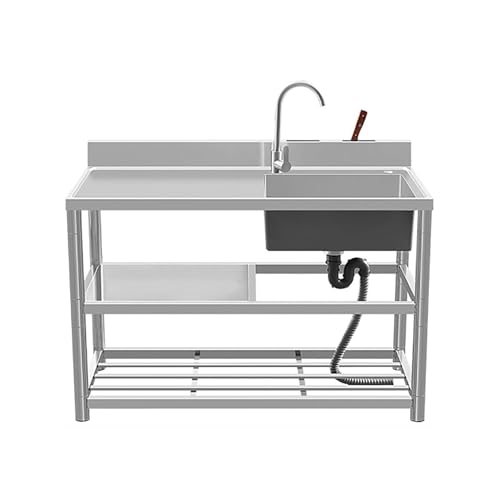 HBSSP Großes Einzelspülbecken Edelstahl Küche mit Warm- Und Kaltwasserhahn Und Abtropfgestell Wasserkanal Waschküche Handwaschstation mit 1 Fach von HBSSP