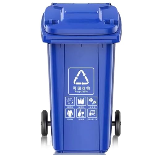 HBSSP Industrielle Robuste Abfallbehälter Mit Rädern 240L Abfallbehälter Für Außen Mit Deckel Wetterfester Kunststoffbehälter Für Terrasse, Deck Oder Garage(Blue,240L) von HBSSP