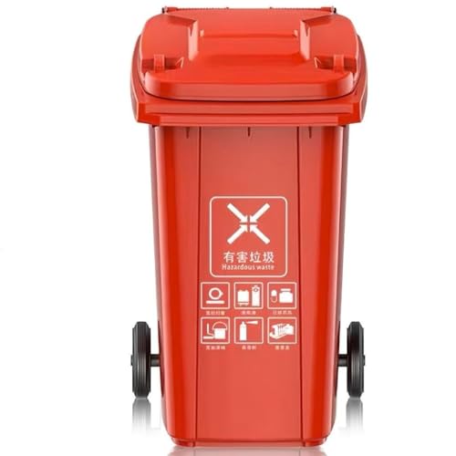 HBSSP Industrielle Robuste Abfallbehälter Mit Rädern 240L Abfallbehälter Für Außen Mit Deckel Wetterfester Kunststoffbehälter Für Terrasse, Deck Oder Garage(Red,100L) von HBSSP