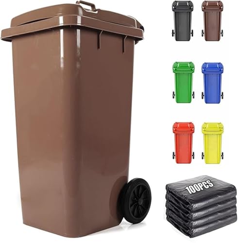 HBSSP Kommerziellen Mülleimer 18/22/27/53 Gallonen Outdoor Mülleimer Mülleimer Rollen Mit Deckel 100-tlg. Müllbeutel, Großer Garage Mülleimer Terrasse Für Küche Und Außen(Brown,80L) von HBSSP