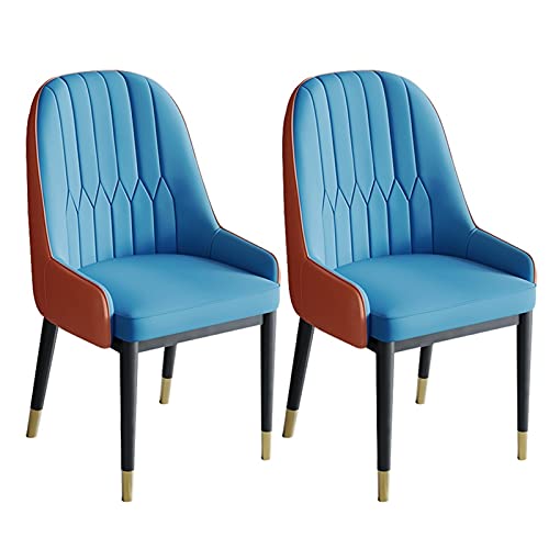 HBSSP Küche Esszimmerstühle 2er Set Modernes PU-Leder Hohe Rückenlehne Weicher Sitz Metallbeine Wohnzimmerstühle Lounge Counter Akzent Stühle(Dark Blue+Yellow) von HBSSP