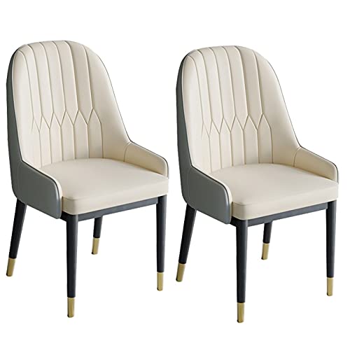 HBSSP Küche Esszimmerstühle 2er Set Modernes PU-Leder Hohe Rückenlehne Weicher Sitz Metallbeine Wohnzimmerstühle Lounge Counter Akzent Stühle(Off-White+Gray) von HBSSP