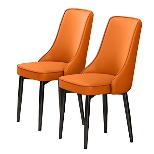 HBSSP Küche Esszimmerstühle 2er-Set Wasserdichter PU-Leder-Sessel Mit Füßen Aus Kohlenstoffstahl Für Wohnzimmer-Schlafzimmer-Küche(Orange) von HBSSP