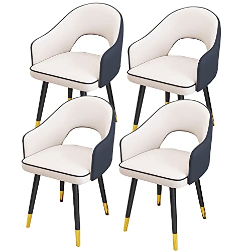 HBSSP Küche Esszimmerstühle 4er Set,wasserdichte Lederbeistellstühle Mit Beinen Aus Kohlenstoffstahl,Moderne Hochlehner Gepolsterte Wohnzimmersessel Mit Weichem Sitz(White+Blue) von HBSSP