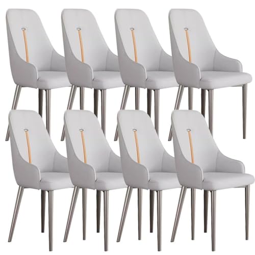 HBSSP Küchen Beistellstühle 8er-Set Esszimmerstühle Wohnzimmer Moderner Gepolsterter Weicher Sitz PU-Leder Mit Hoher Rückenlehne Schreibtischstuhl Haushalt(Light Gray) von HBSSP