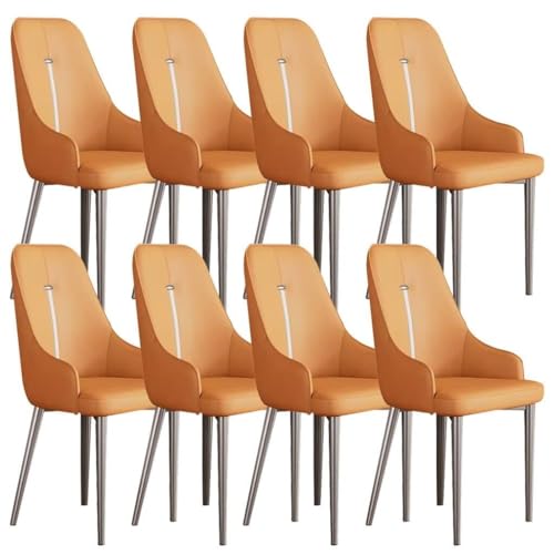 HBSSP Küchen Beistellstühle 8er-Set Esszimmerstühle Wohnzimmer Moderner Gepolsterter Weicher Sitz PU-Leder Mit Hoher Rückenlehne Schreibtischstuhl Haushalt(Orange) von HBSSP