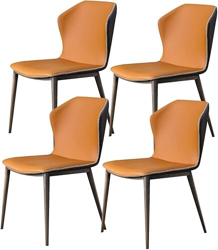 HBSSP Küchen Esszimmermöbel Stühle 4er-Set Modernes Mikrofaser-Leder Hohe Rückenlehne Weicher Sitz Wohnzimmer-Beistellstühle mit Füßen Aus Antikem Kupferimitat(Orange) von HBSSP
