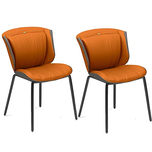 HBSSP Küchen-Esszimmerstühle 2er-Set Kunstleder-Akzentstühle Wasserfester Leder-Beistellstuhl Mit Karbonstahlbein for Büro Lounge Esszimmer Küche Schlafzimmer(Orange Grey) von HBSSP