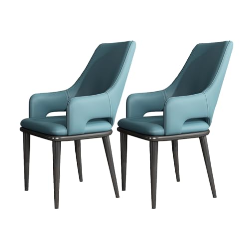 HBSSP Küchen Esszimmerstühle 2er-Set Moderner Stuhl PU-Leder Mit Hoher Rückenlehne Gepolstert Weicher Sitz Und Armlehnen mit Metallbeinen for Büro Lounge Esszimmer Küche Wohnzimmer(Blue) von HBSSP