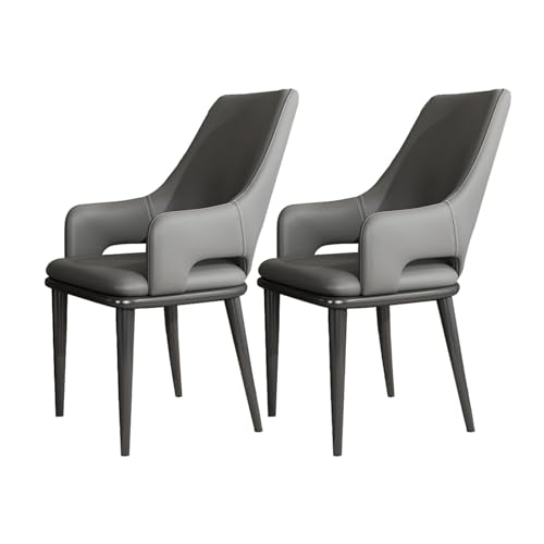 HBSSP Küchen Esszimmerstühle 2er-Set Moderner Stuhl PU-Leder Mit Hoher Rückenlehne Gepolstert Weicher Sitz Und Armlehnen mit Metallbeinen for Büro Lounge Esszimmer Küche Wohnzimmer(Dark Gray) von HBSSP