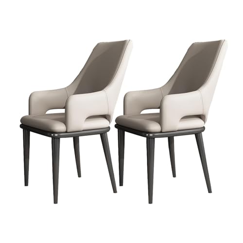 HBSSP Küchen Esszimmerstühle 2er-Set Moderner Stuhl PU-Leder Mit Hoher Rückenlehne Gepolstert Weicher Sitz Und Armlehnen mit Metallbeinen for Büro Lounge Esszimmer Küche Wohnzimmer(Light Gray) von HBSSP