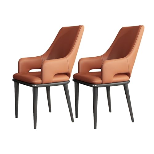 HBSSP Küchen Esszimmerstühle 2er-Set Moderner Stuhl PU-Leder Mit Hoher Rückenlehne Gepolstert Weicher Sitz Und Armlehnen mit Metallbeinen for Büro Lounge Esszimmer Küche Wohnzimmer(Orange) von HBSSP