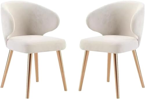 HBSSP Küchen-Esszimmerstühle 2er-Set Moderner Wohnzimmersessel mit Metallbeinen, Sitzfläche Und Rückenlehne Samt for Büro, Lounge Esszimmer, Küche, Schlafzimmer(Beige White) von HBSSP