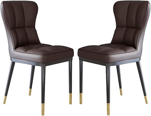 HBSSP Küchen-Esszimmerstühle 2er-Set Modernes PU-Leder Hohe Rückenlehne Gepolsterter Weicher Sitz Robust Metallbeine Hoteltheke Lässige Stühle(Coffee) von HBSSP