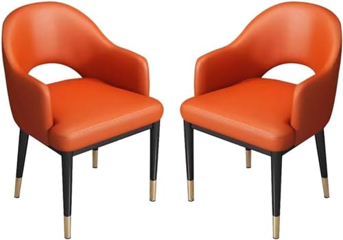 HBSSP Küchen-Esszimmerstühle 2er-Set Schreibtischstuhl Kunstleder Haushalt, Moderne Akzent-Sessel for Wohn- Und Esszimmer, Stabile Metallbeine(Orange) von HBSSP
