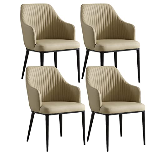 HBSSP Küchen-Esszimmerstühle 4er-Set Moderne Mikrofaser-Leder-Wohnzimmer-Armlehnenstühle mit Hoher Rückenlehne mit Gepolstertem Weichem Sitz Und Beinen Kohlenstoffstahl(Beige) von HBSSP