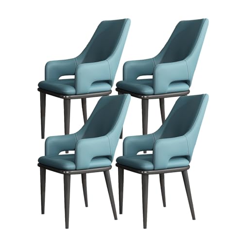 HBSSP Küchen Esszimmerstühle 4er-Set Moderner Stuhl PU-Leder Mit Hoher Rückenlehne Gepolstert Weicher Sitz Und Armlehnen mit Metallbeinen for Büro Lounge Esszimmer Küche Wohnzimmer(Blue) von HBSSP