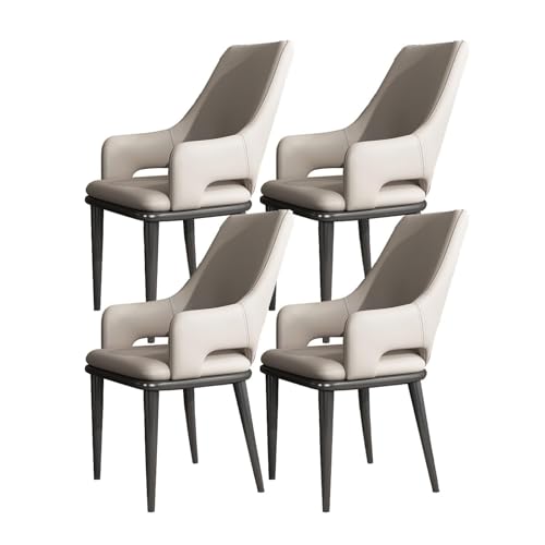 HBSSP Küchen Esszimmerstühle 4er-Set Moderner Stuhl PU-Leder Mit Hoher Rückenlehne Gepolstert Weicher Sitz Und Armlehnen mit Metallbeinen for Büro Lounge Esszimmer Küche Wohnzimmer(Light Gray) von HBSSP