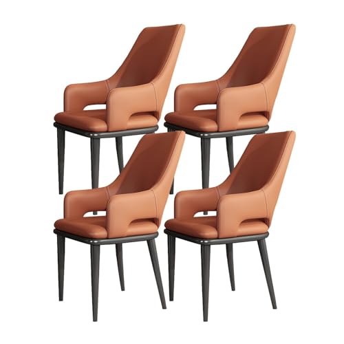 HBSSP Küchen Esszimmerstühle 4er-Set Moderner Stuhl PU-Leder Mit Hoher Rückenlehne Gepolstert Weicher Sitz Und Armlehnen mit Metallbeinen for Büro Lounge Esszimmer Küche Wohnzimmer(Orange) von HBSSP