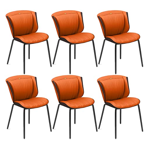 HBSSP Küchen-Esszimmerstühle 6er-Set Kunstleder-Akzentstühle Wasserfester Leder-Beistellstuhl Mit Karbonstahlbein for Büro Lounge Esszimmer Küche Schlafzimmer(Orange Brown) von HBSSP