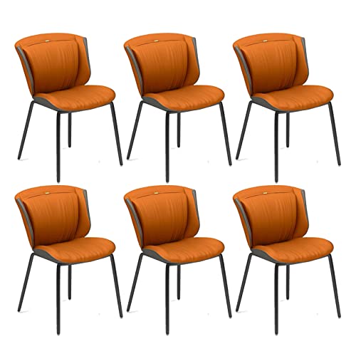HBSSP Küchen-Esszimmerstühle 6er-Set Kunstleder-Akzentstühle Wasserfester Leder-Beistellstuhl Mit Karbonstahlbein for Büro Lounge Esszimmer Küche Schlafzimmer(Orange Grey) von HBSSP