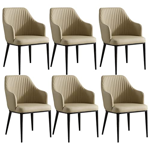 HBSSP Küchen-Esszimmerstühle 6er-Set Moderne Mikrofaser-Leder-Wohnzimmer-Armlehnenstühle mit Hoher Rückenlehne mit Gepolstertem Weichem Sitz Und Beinen Kohlenstoffstahl(Beige) von HBSSP