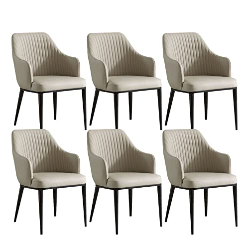 HBSSP Küchen-Esszimmerstühle 6er-Set Moderne Mikrofaser-Leder-Wohnzimmer-Armlehnenstühle mit Hoher Rückenlehne mit Gepolstertem Weichem Sitz Und Beinen Kohlenstoffstahl(Beige Grey) von HBSSP