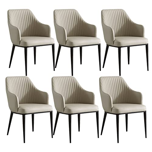 HBSSP Küchen-Esszimmerstühle 6er-Set Moderne Mikrofaser-Leder-Wohnzimmer-Armlehnenstühle mit Hoher Rückenlehne mit Gepolstertem Weichem Sitz Und Beinen Kohlenstoffstahl(Beige Grey) von HBSSP