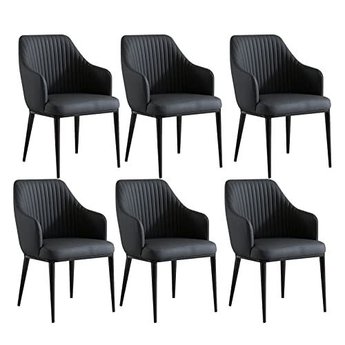 HBSSP Küchen-Esszimmerstühle 6er-Set Moderne Mikrofaser-Leder-Wohnzimmer-Armlehnenstühle mit Hoher Rückenlehne mit Gepolstertem Weichem Sitz Und Beinen Kohlenstoffstahl(Dark Grey) von HBSSP