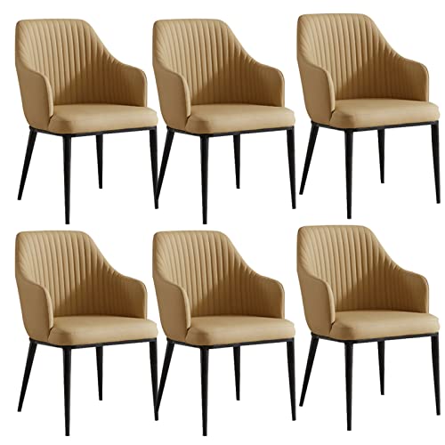 HBSSP Küchen-Esszimmerstühle 6er-Set Moderne Mikrofaser-Leder-Wohnzimmer-Armlehnenstühle mit Hoher Rückenlehne mit Gepolstertem Weichem Sitz Und Beinen Kohlenstoffstahl(Light Yellow) von HBSSP