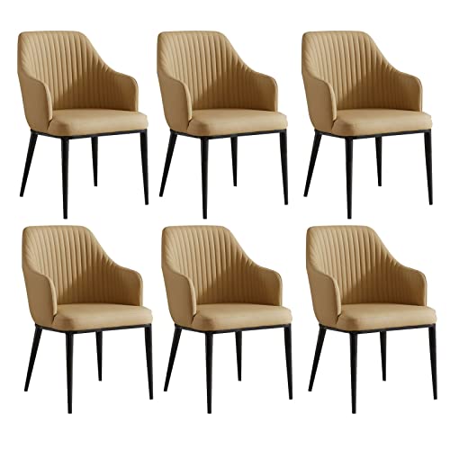 HBSSP Küchen-Esszimmerstühle 6er-Set Moderne Mikrofaser-Leder-Wohnzimmer-Armlehnenstühle mit Hoher Rückenlehne mit Gepolstertem Weichem Sitz Und Beinen Kohlenstoffstahl(Light Yellow) von HBSSP