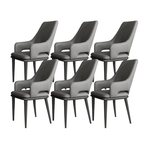 HBSSP Küchen Esszimmerstühle 6er-Set Moderner Stuhl PU-Leder Mit Hoher Rückenlehne Gepolstert Weicher Sitz Und Armlehnen mit Metallbeinen for Büro Lounge Esszimmer Küche Wohnzimmer(Dark Gray) von HBSSP