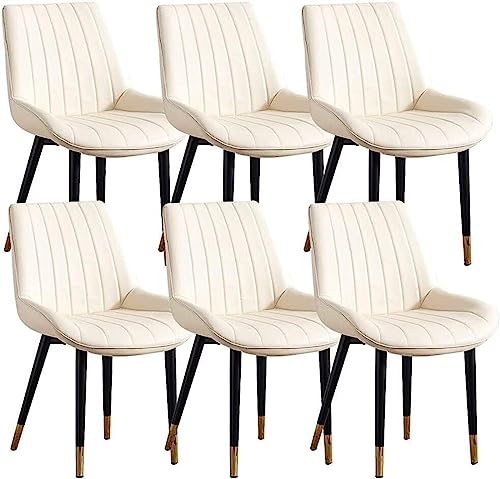 HBSSP Küchen Esszimmerstühle 6er-Set PU-Leder Thekenlounge Wohnzimmer Empfangsstuhl mit Ergonomischer Rückenlehne Und Metallbeinen Aus Karbonstahl(Off White) von HBSSP