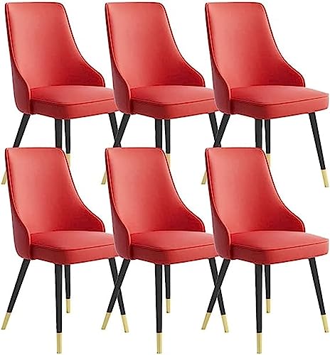 HBSSP Küchen Esszimmerstühle 6er-Set Wasserdichter Beistellstuhl Aus PU-Leder mit Metallbeinen Aus Karbonstahl for Büro Lounge Esszimmer Schlafzimmer(Red) von HBSSP