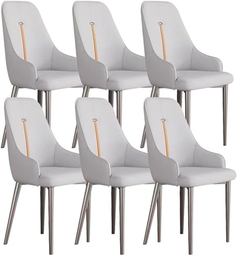 HBSSP Küchen Esszimmerstühle 6er-Set Wohnzimmer-Seitenstühle Schreibtischstuhl Haushalt Moderner Gepolsterter Weicher Sitz mit Hoher Rückenlehne PU-Leder for Büro, Lounge, Esszimmer,Küche(Light Gray) von HBSSP