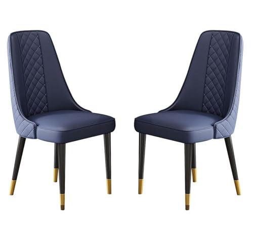 HBSSP Küchen Esszimmerstuhl 2er-Set Wohnzimmer-Beistellstühle Modernes Kunstleder Hohe Rückenlehne, Gepolsterter Weicher Sitz, Stabile Metallbeine(Blue) von HBSSP