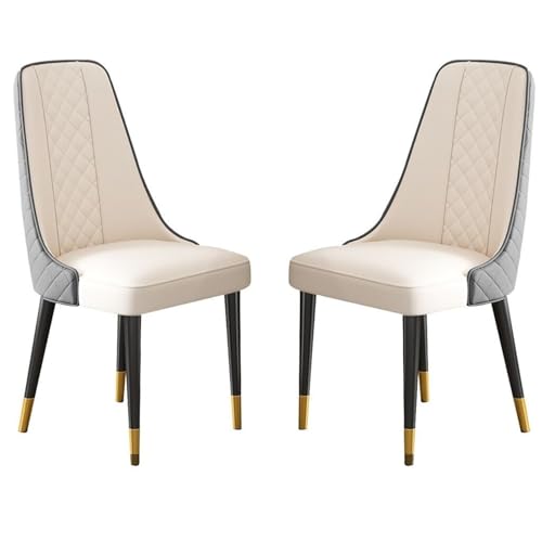 HBSSP Küchen Esszimmerstuhl 2er-Set Wohnzimmer-Beistellstühle Modernes Kunstleder Hohe Rückenlehne, Gepolsterter Weicher Sitz, Stabile Metallbeine(Deep Gray+beige White) von HBSSP