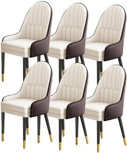 HBSSP Küchen Esszimmerstuhl-Set mit 6 Stück Lounge-Thekenstühle Napa-Leder Wohnzimmer Schreibtischstuhl mit Holzbeinen Haushalt for Die Bürolounge, Esszimmerküche(Brown+Off White) von HBSSP