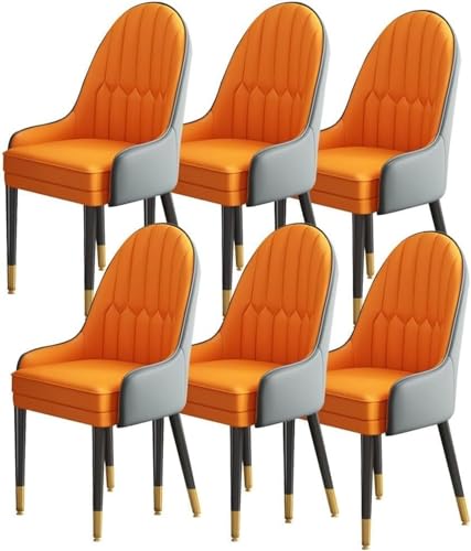 HBSSP Küchen Esszimmerstuhl-Set mit 6 Stück Lounge-Thekenstühle Napa-Leder Wohnzimmer Schreibtischstuhl mit Holzbeinen Haushalt for Die Bürolounge, Esszimmerküche(Dark Gray+orange) von HBSSP