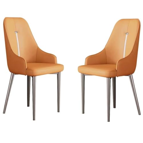 HBSSP Küchen Und Esszimmerstühle 2er-Set Modernes PU-Leder,Gepolsterter Weicher Sitz Mit Hoher Rückenlehne,Haushalts-Schreibtischstuhl, Beistellstühle for Das Wohnzimmer(Orange) von HBSSP