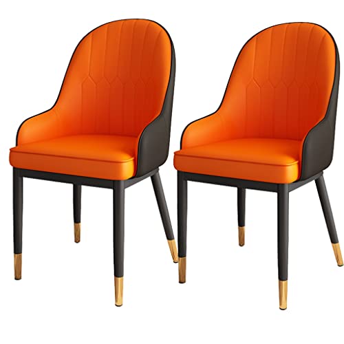 HBSSP Kunstleder Wohnzimmer Stühle 2er Set mit Armlehnen Weich Gepolsterter Sitz Schwarz Stahlbeine für Wohnzimmer Schlafzimmer Küche(Orange) von HBSSP