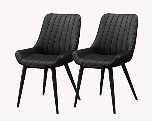 HBSSP Leder Esszimmerstühle 2er-Set Metallfüße Bequeme Kissen Und Rückenlehnenstühle Für Esszimmer Wohnzimmer Schlafzimmer Arbeitszimmer Empfangsraum(Black Leg Black) von HBSSP
