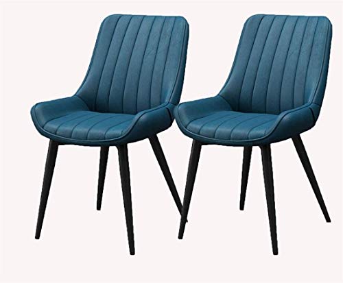 HBSSP Leder Esszimmerstühle 2er-Set Metallfüße Bequeme Kissen Und Rückenlehnenstühle Für Esszimmer Wohnzimmer Schlafzimmer Arbeitszimmer Empfangsraum(Black Leg Blue) von HBSSP