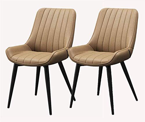 HBSSP Leder Esszimmerstühle 2er-Set Metallfüße Bequeme Kissen Und Rückenlehnenstühle Für Esszimmer Wohnzimmer Schlafzimmer Arbeitszimmer Empfangsraum(Black Leg Camel) von HBSSP
