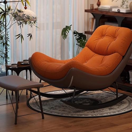 HBSSP Mit Fußhocker Schaukelstuhl Relaxliege Wohnzimmersessel Gepolsterter Ruhesessel for Schlafzimmer, Balkon, Terrasse(Orange) von HBSSP