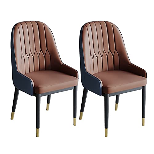 HBSSP Moderne Esszimmerstühle 2er-Set，Küchen-Wohnzimmer-Stühle，PU-Leder Mit Hoher Rückenlehne, Weicher Sitz，Metallbeine Lounge-Theken-Akzent-Stühle(Brown+Blue) von HBSSP
