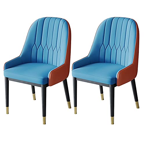 HBSSP Moderne Esszimmerstühle 2er-Set，Küchen-Wohnzimmer-Stühle，PU-Leder Mit Hoher Rückenlehne, Weicher Sitz，Metallbeine Lounge-Theken-Akzent-Stühle(Dark Blue+Yellow) von HBSSP