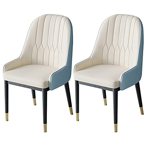 HBSSP Moderne Esszimmerstühle 2er-Set，Küchen-Wohnzimmer-Stühle，PU-Leder Mit Hoher Rückenlehne, Weicher Sitz，Metallbeine Lounge-Theken-Akzent-Stühle(Off-White+Blue) von HBSSP