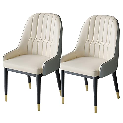 HBSSP Moderne Esszimmerstühle 2er-Set，Küchen-Wohnzimmer-Stühle，PU-Leder Mit Hoher Rückenlehne, Weicher Sitz，Metallbeine Lounge-Theken-Akzent-Stühle(Off-White+Gray) von HBSSP