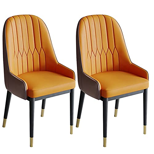 HBSSP Moderne Esszimmerstühle 2er-Set，Küchen-Wohnzimmer-Stühle，PU-Leder Mit Hoher Rückenlehne, Weicher Sitz，Metallbeine Lounge-Theken-Akzent-Stühle(Tangerine Color+Coffee Color) von HBSSP